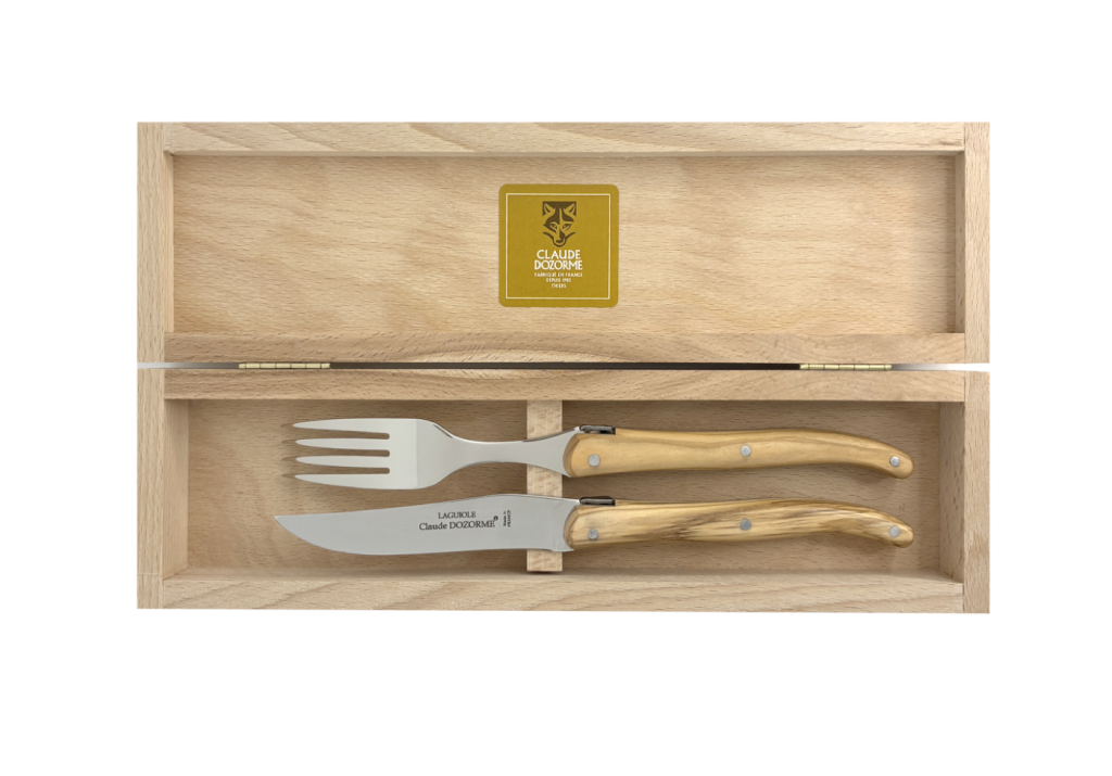 Coffret 2 pièces (1 couteau et 1 fourchette) – Laguiole Plein Manche