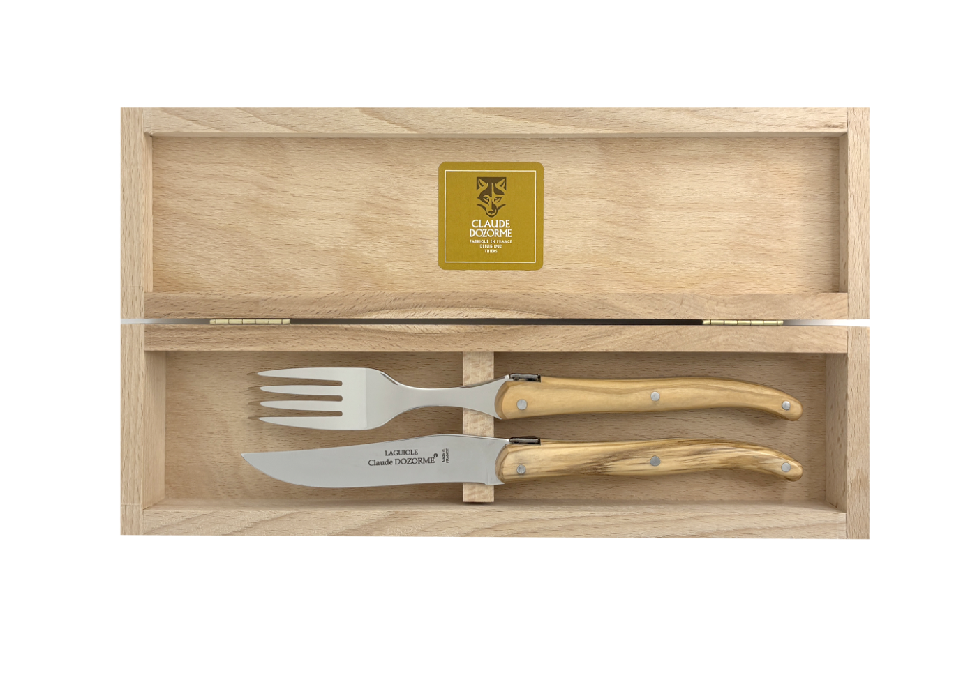 Coffret 2 pièces (1 couteau et 1 fourchette) – Laguiole Plein Manche