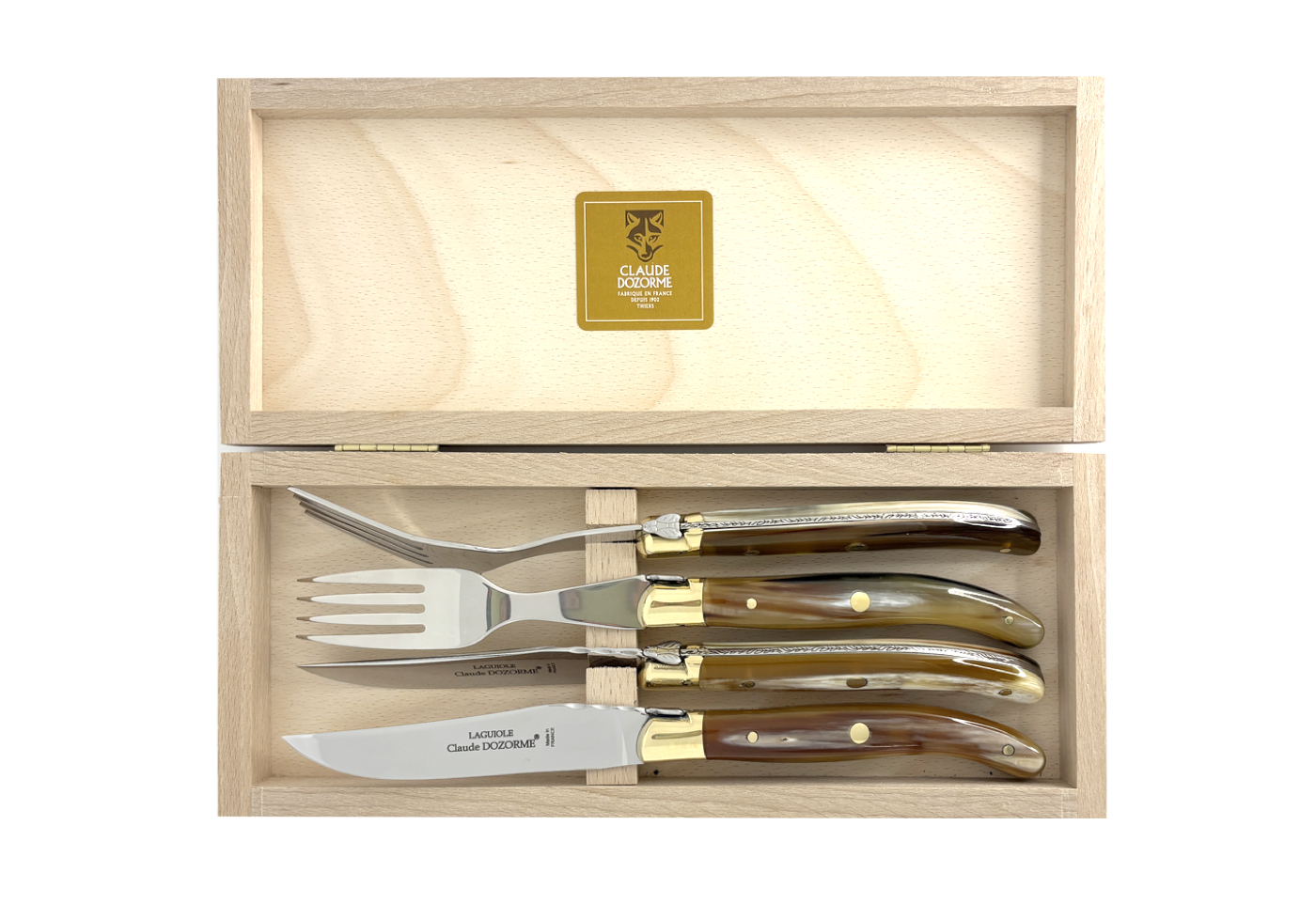 Coffret 4 pièces (2 couteaux et 2 fourchettes) – Laguiole Mitre Laiton