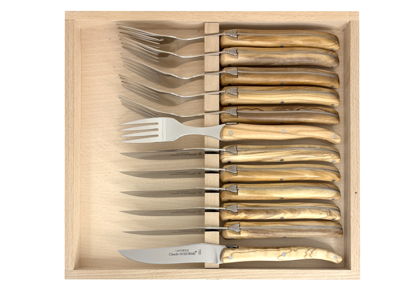 Coffret 12 pièces (6 couteaux et 6 fourchettes) – Laguiole Plein Manche